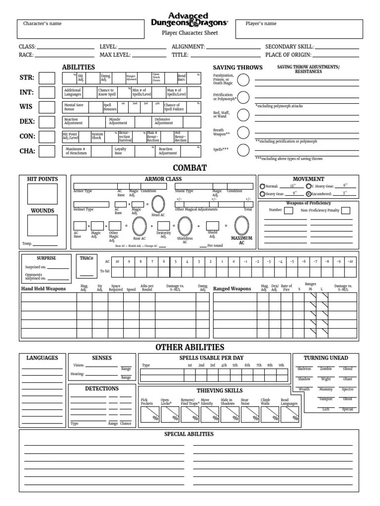 Form Fillable Character Sheet PDF