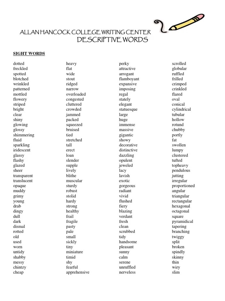 Descriptive Words Color