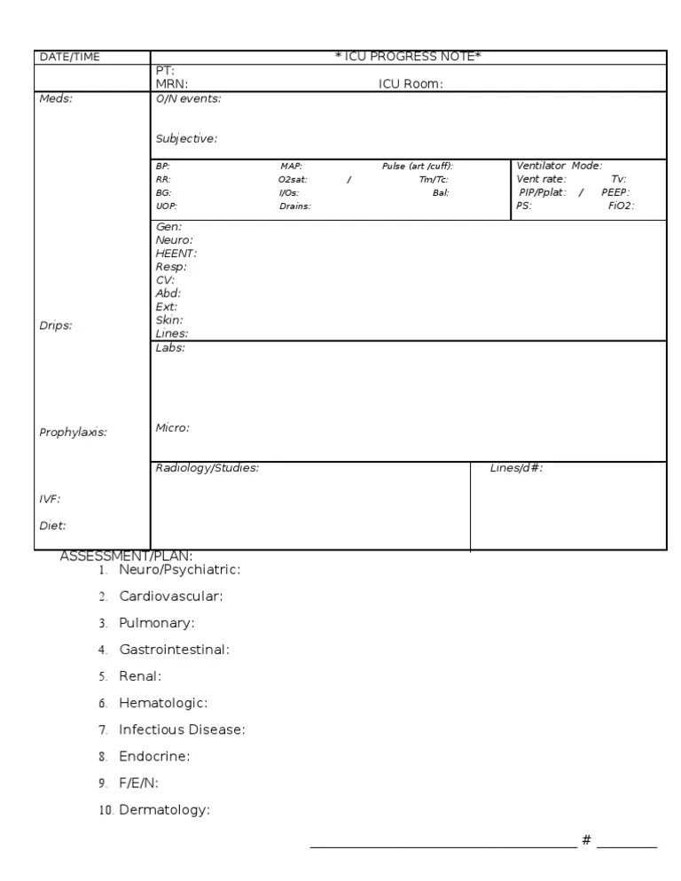 Icu Daily Progress Note Template Sample Design Layout Templates