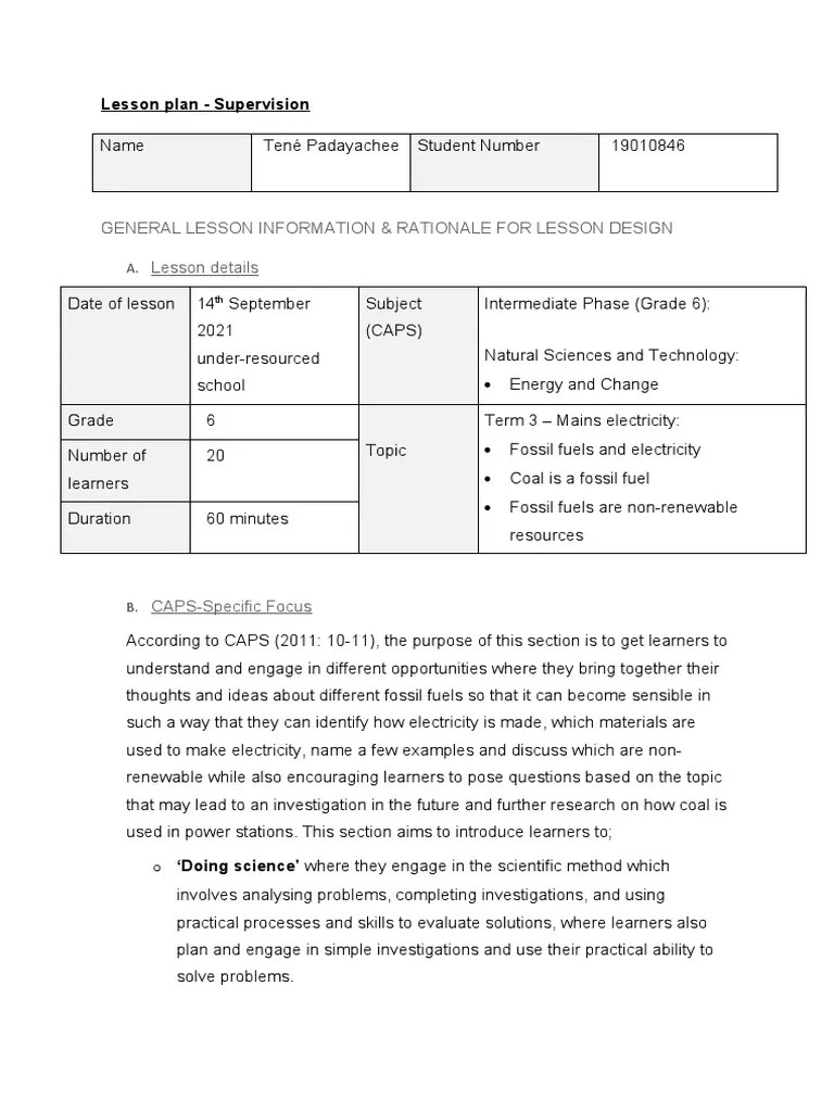 Lesson Plan For Fossil Fuels PDF Learning Electricity