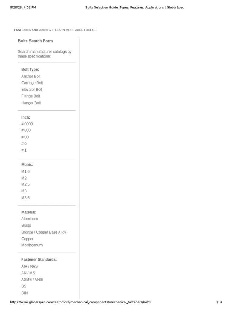 Bolts Selection Guide Types, Features, Applications PDF