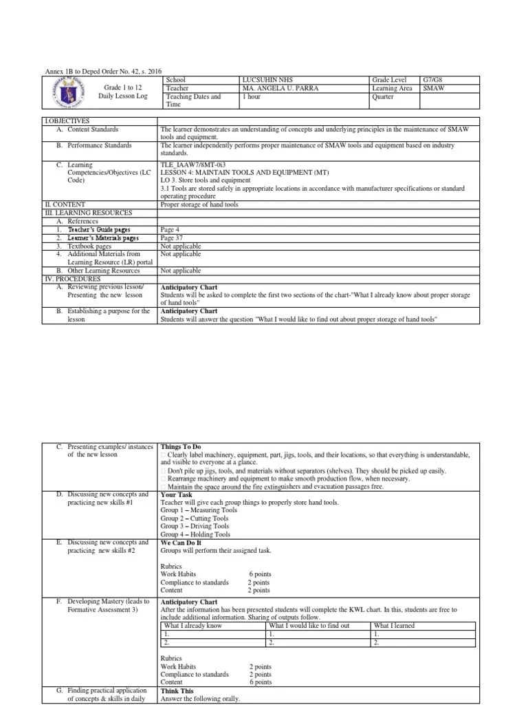 Proper Storage of Hand Tools PDF Learning Human Communication