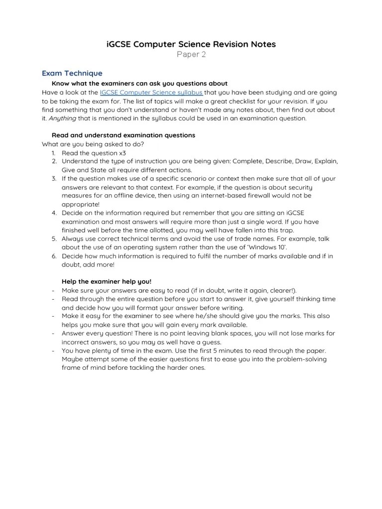 Paper 2 Computer Science IGCSE Notes PDF Table (Database) Control