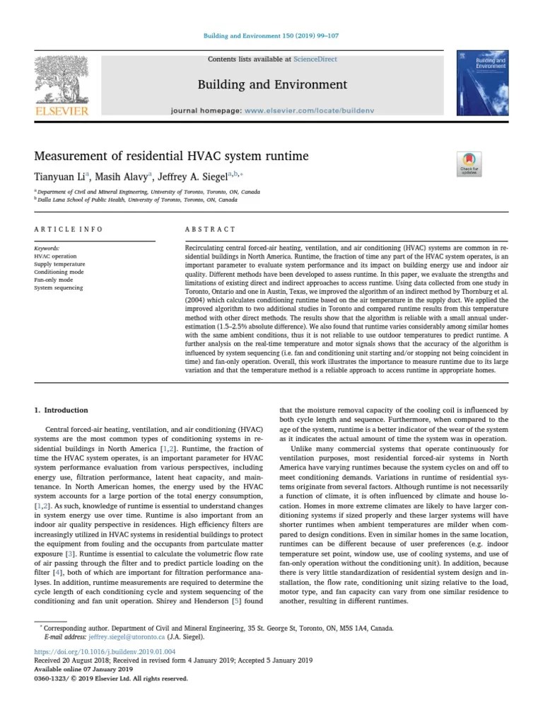 Measurement of Residential HVAC System Runtime PDF Thermostat