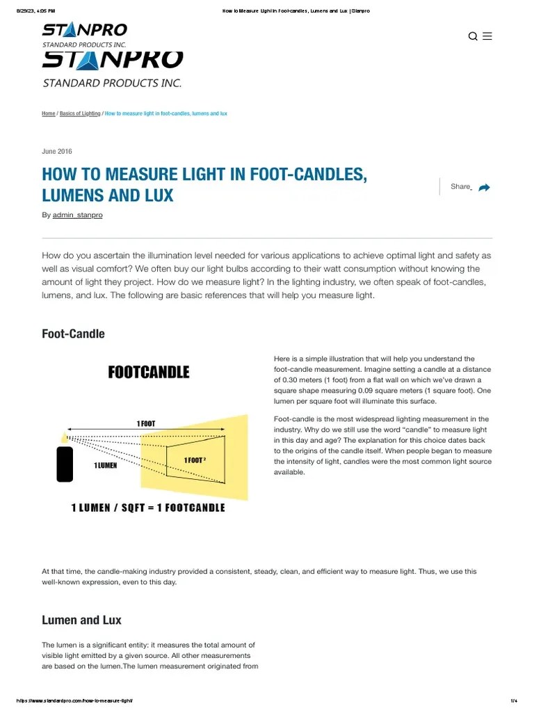 How To Measure Light in FootCandles, Lumens and Lux Stanpro PDF