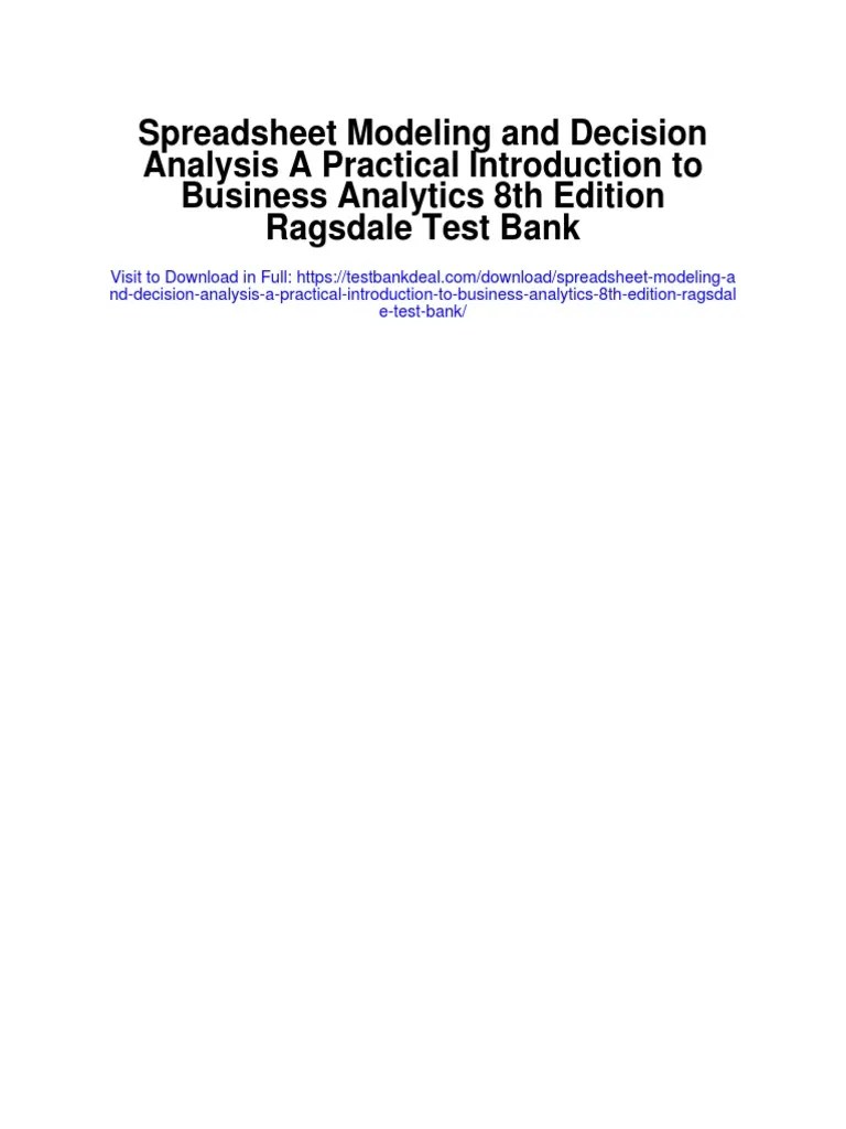 Spreadsheet Modeling and Decision Analysis A Practical Introduction To