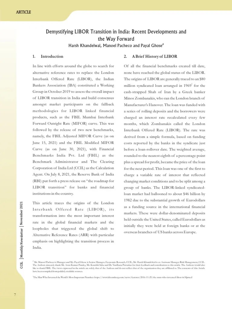 Mibor and Mifor Ccil PDF Libor Interest Rate Swap