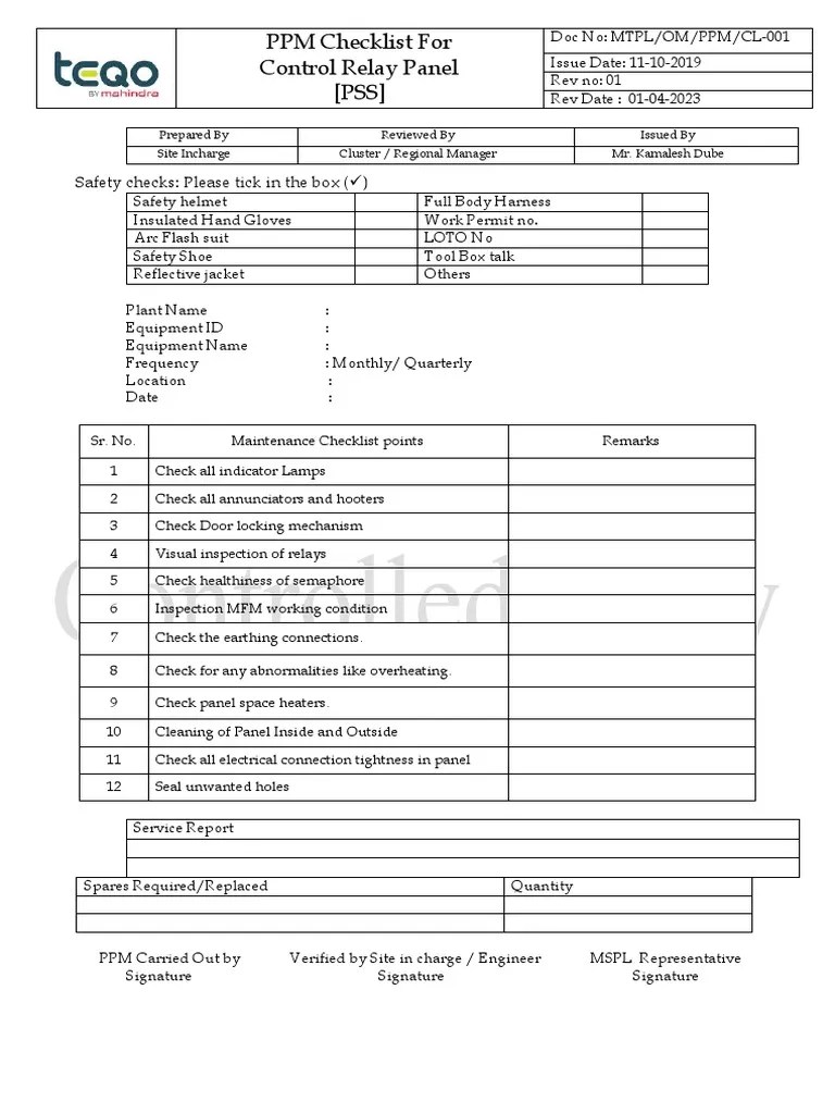 MTPLOMPPMCL001_PPM Checklist for Control Relay Panel [PSS] PDF