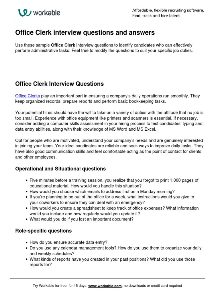 Office Clerk Interview Questions | PDF | Cognitive Science | Business