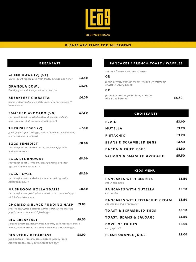 Leo's Menu New Prices PDF Pancake Tea