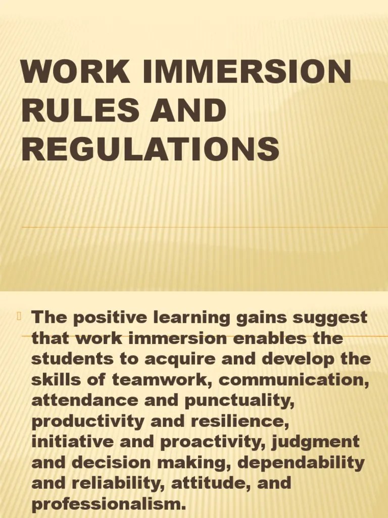 Work Immersion Rules and Regulations PDF Human Communication