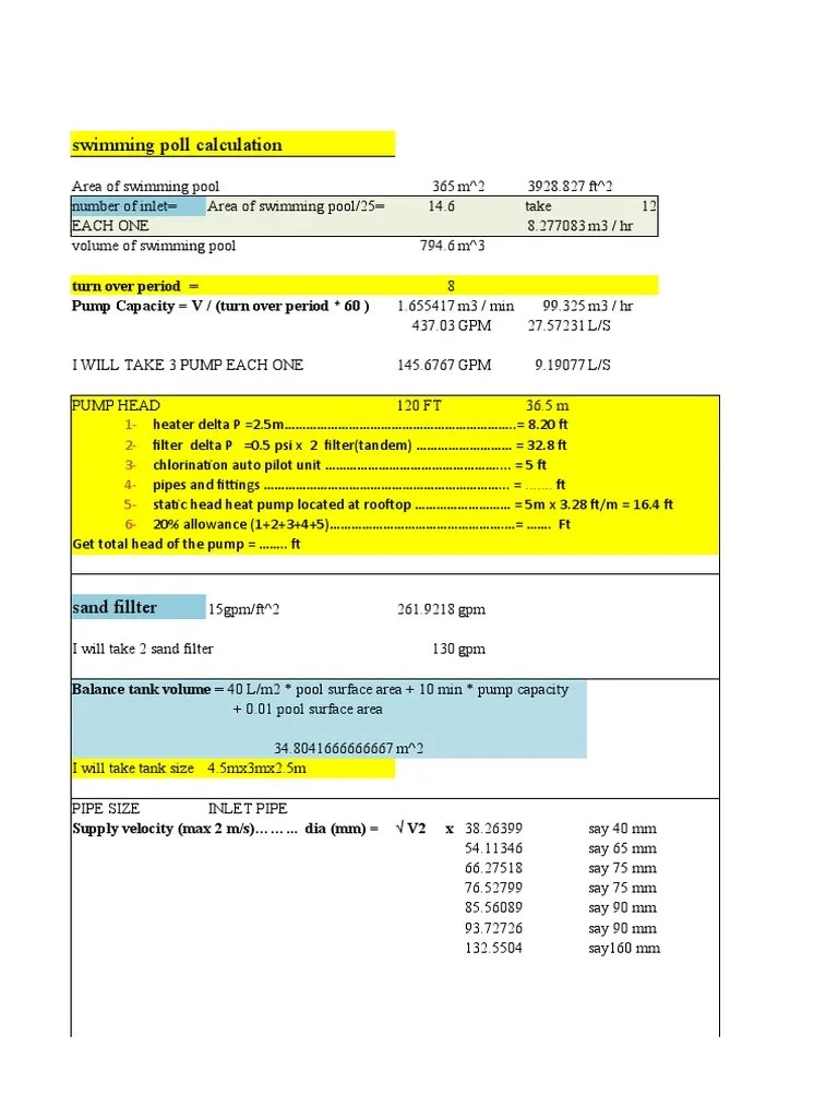 Swimming Pool Calculation PDF