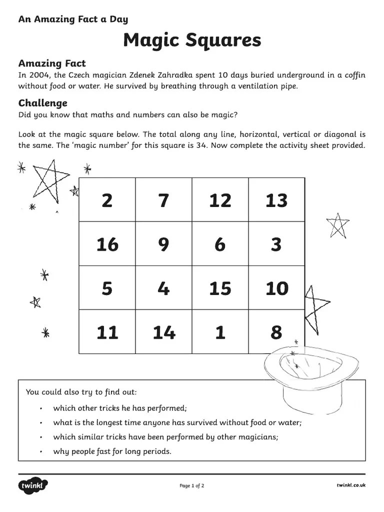 Magic Squares Activity Sheet | PDF