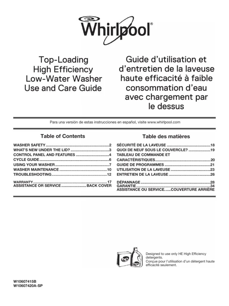 User Manual Whirlpool WTW5000DW (English - 36 Pages) | PDF