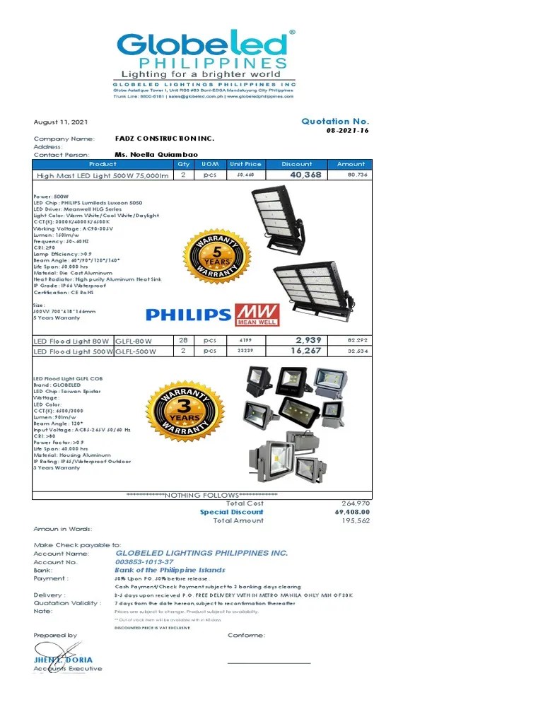 High Mast LED Light and Flood Light QuotationFADZ CONSTRUCTION INC