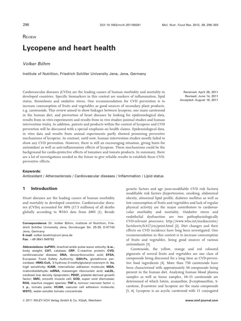 Lycopene and Heart Health PDF Cardiovascular Diseases Cholesterol