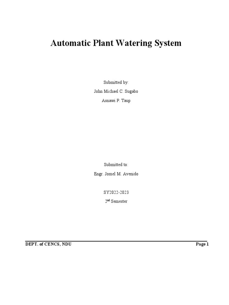 Automatic Plant Watering System 1 PDF Arduino Integrated