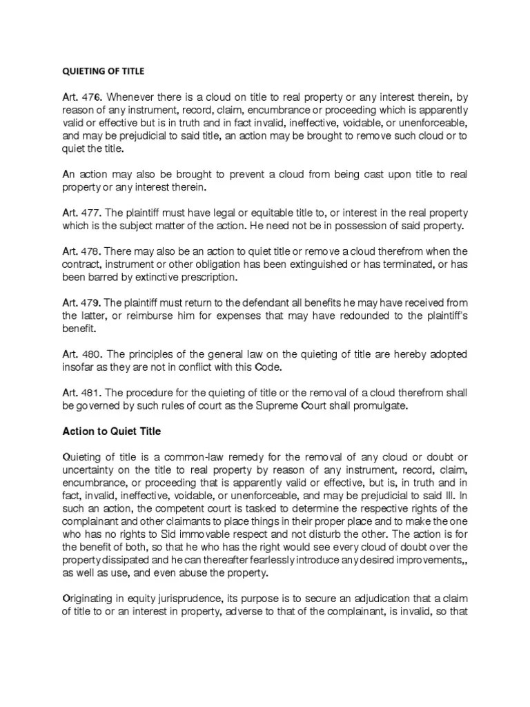 Quieting of Title PDF Title (Property) In Rem Jurisdiction