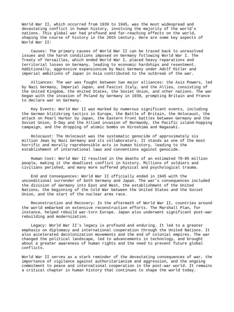 World War II Summary PDF World War II Nazi Germany