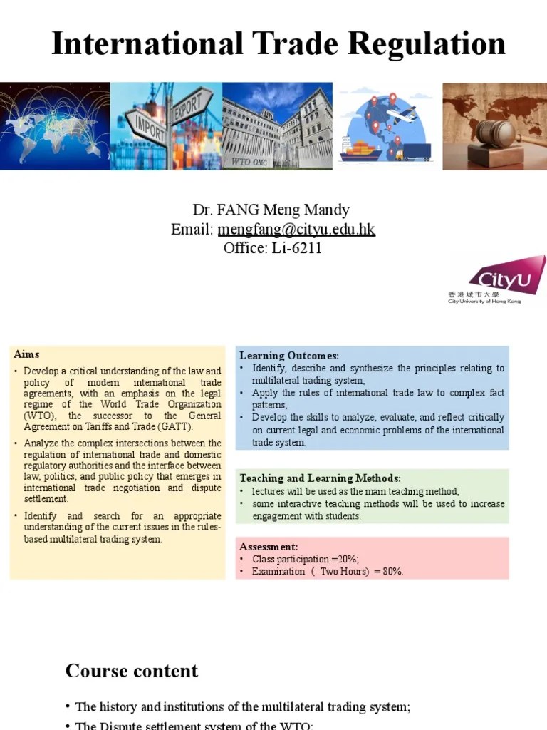 International Trade Regulation Lecture One Slides PDF World Trade