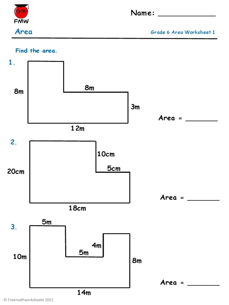 Grade 6 Area of Compound Shapes Worksheet 1 PDF
