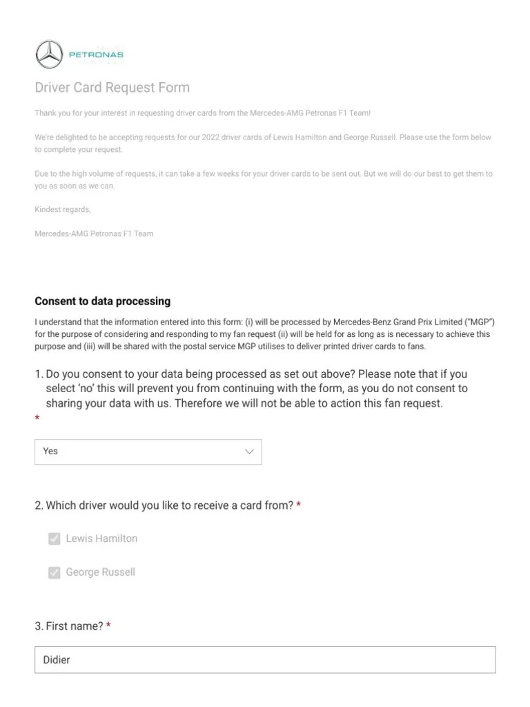 Driver Card Request Form PDF