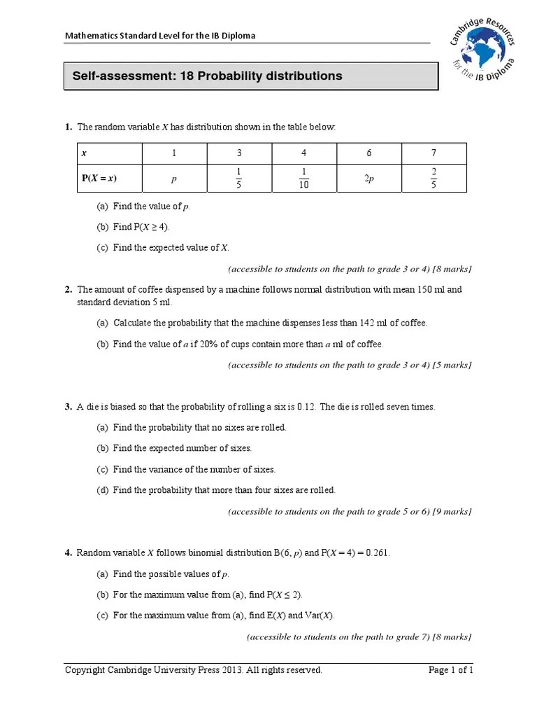 Probability Distribution Worksheet | PDF