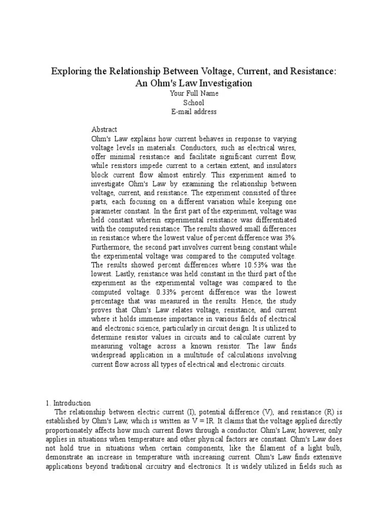 Ohm's Law [Lab Report].docx PDF Electrical Resistance And