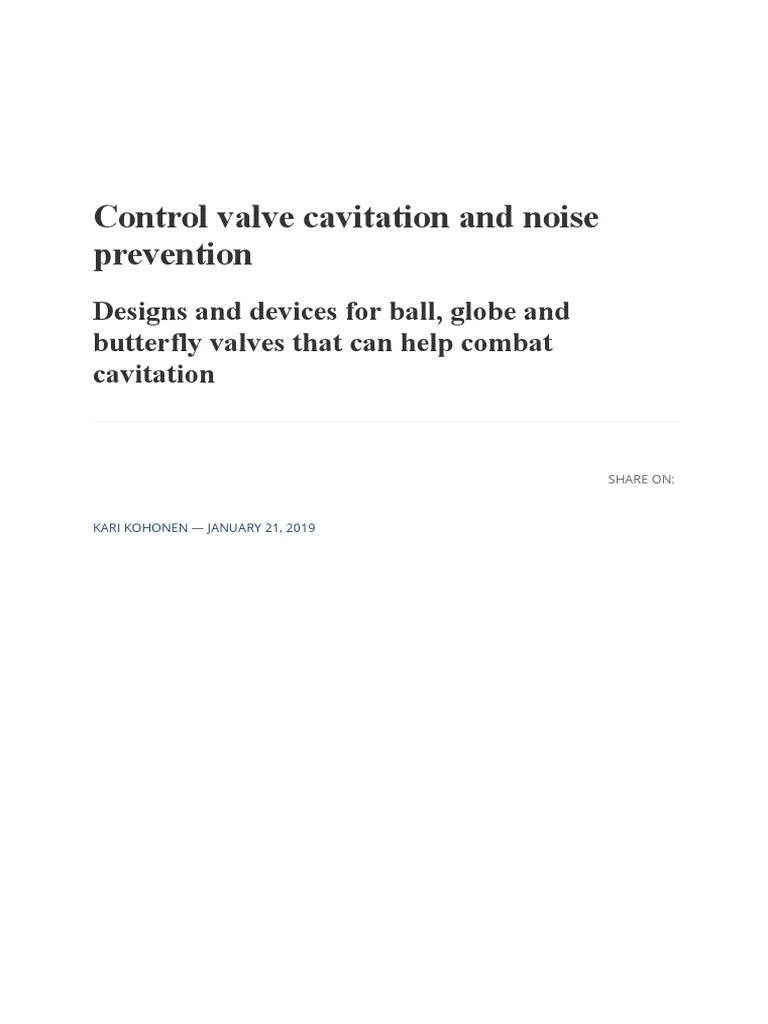 Cavitation in Valves PDF Valve Mechanical Engineering