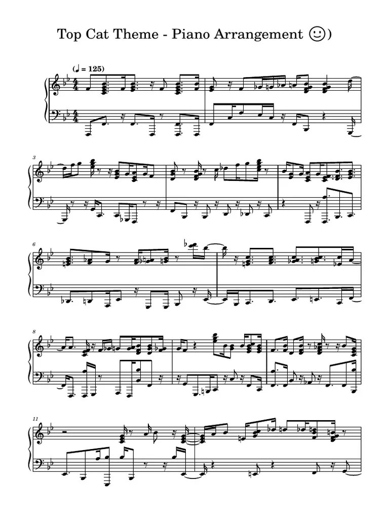 Top Cat Theme Piano Arrangement PDF