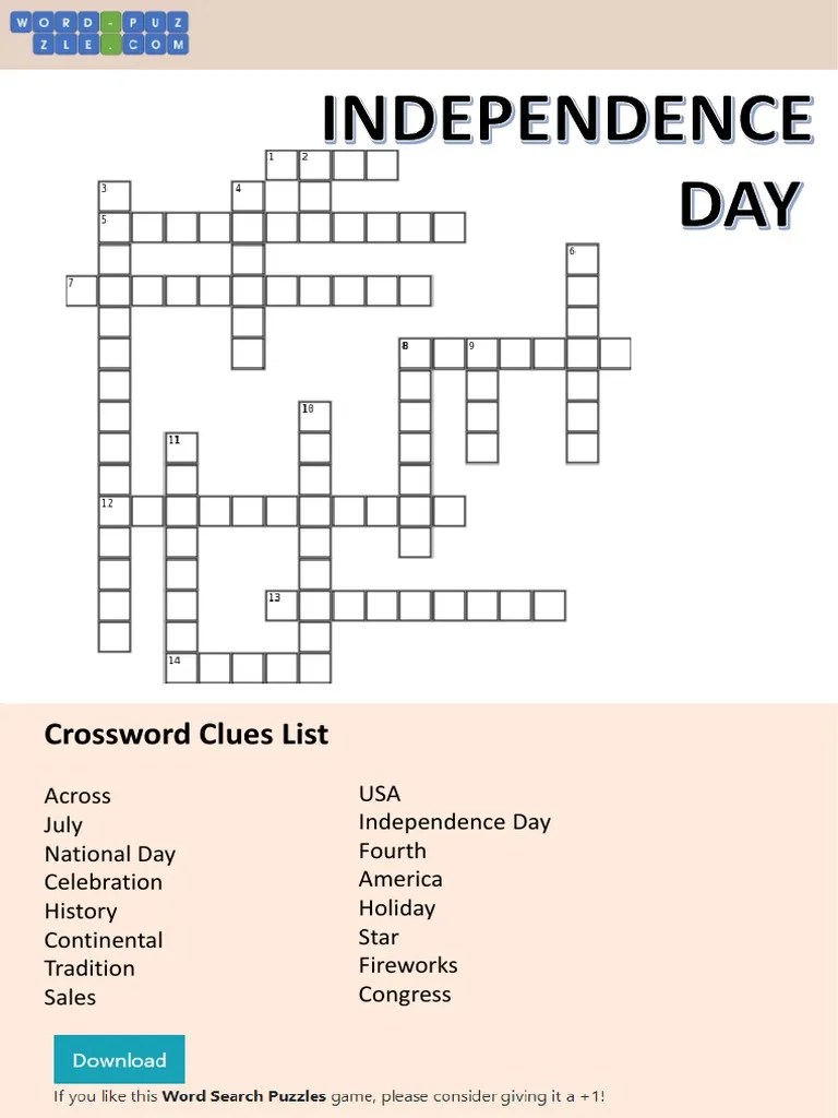 Independence Day Crossword Puzzle PDF Travel History