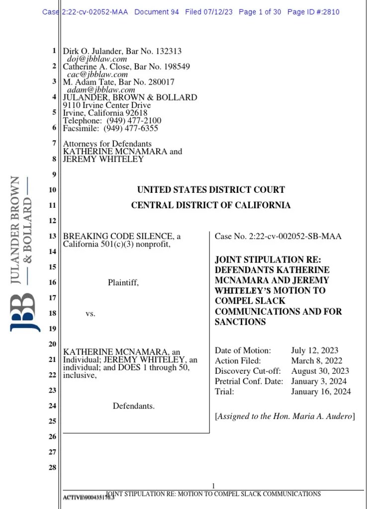 Motion To Compel Slack Communications and For Sanctions PDF