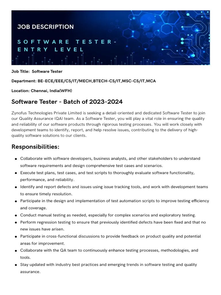 Software Tester Job Description PDF Software Testing Software