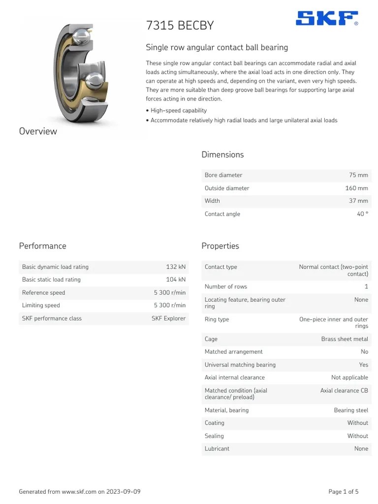 SKF 7315 BECBY Specification PDF License Bearing (Mechanical)