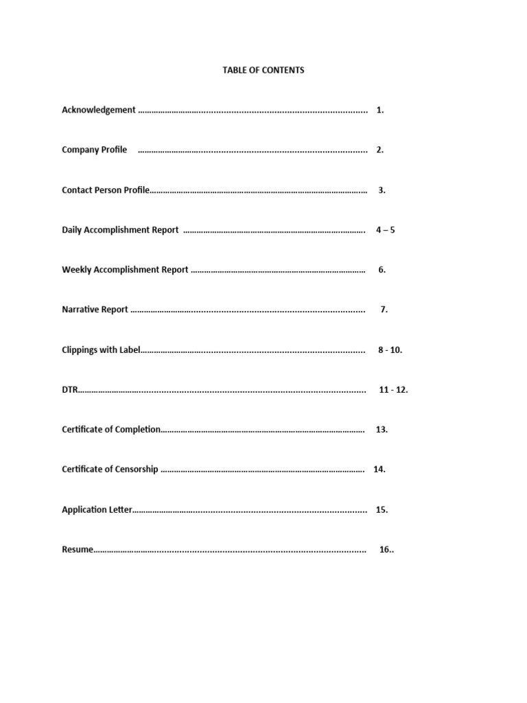 Table of Contents PDF