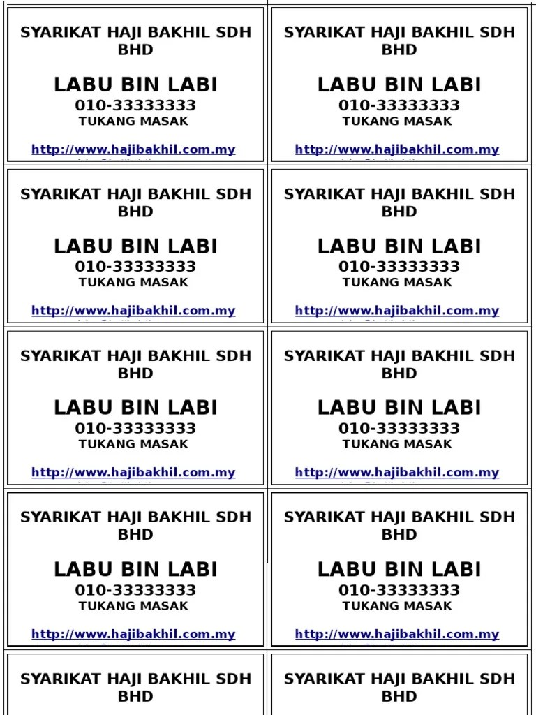 Business Card Template Open Office