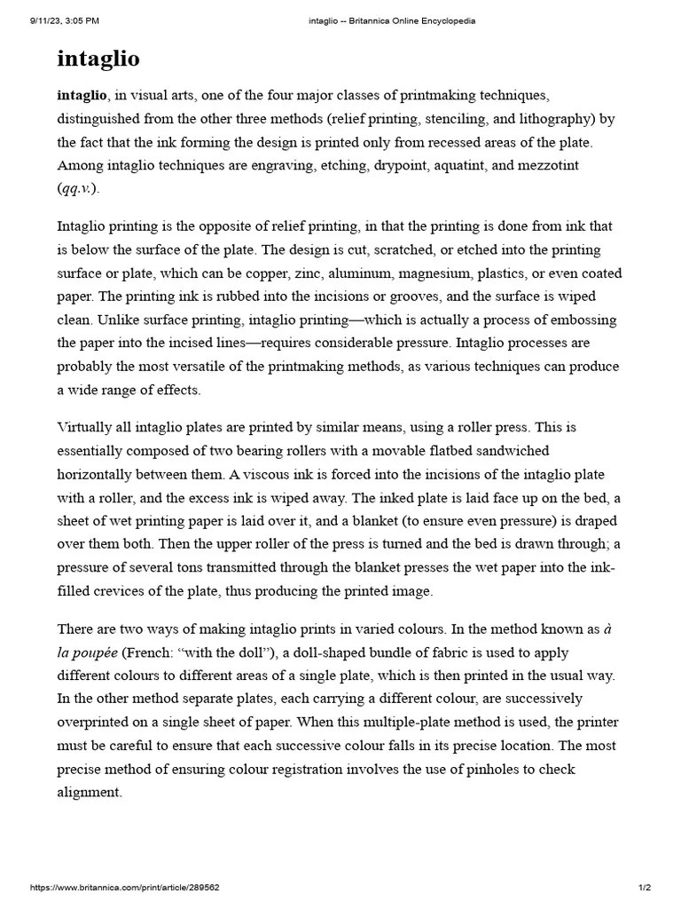 Intaglio Britannica Online Encyclopedia PDF Printmaking Printing