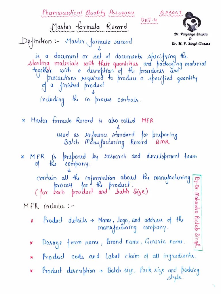 Master Formula Record PDF