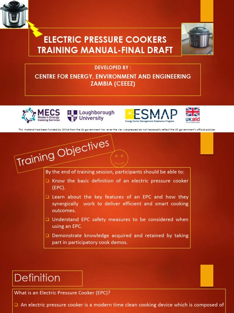 Electric Pressure Cookers Training Manual | PDF | Cookware And Bakeware