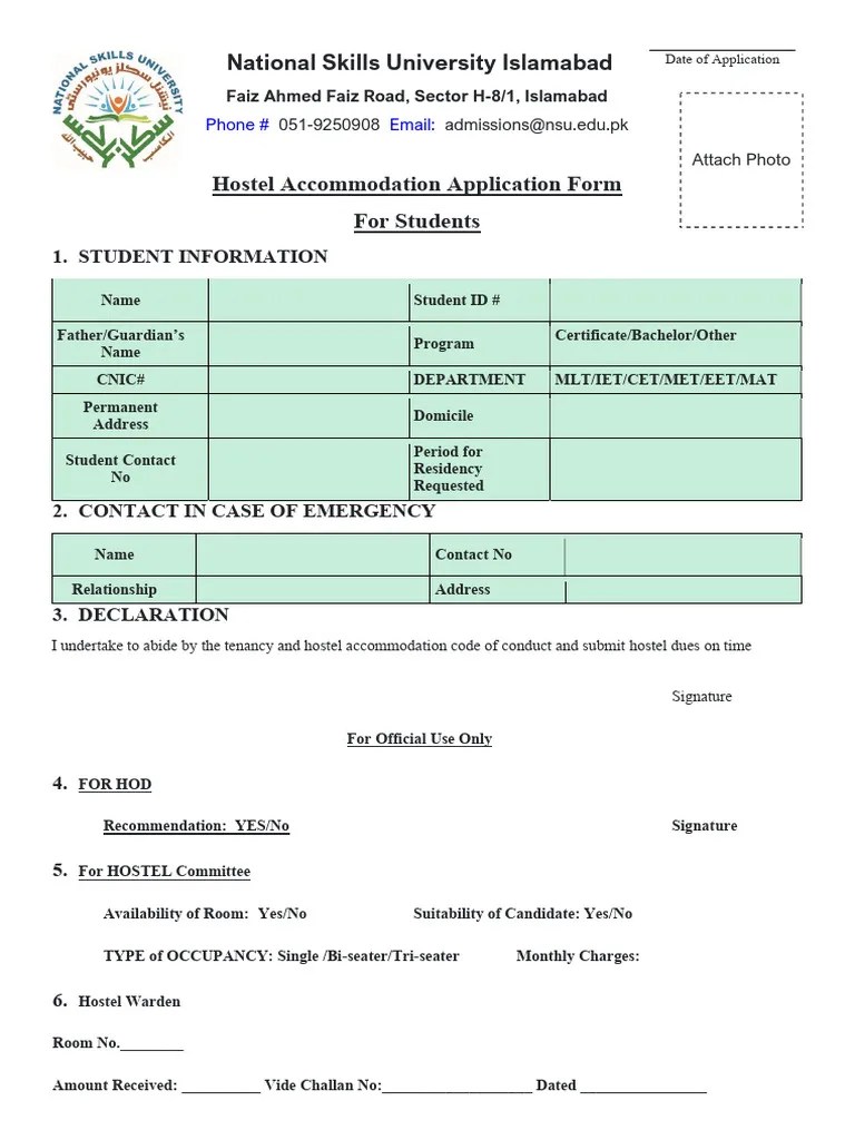 Nsu Hostel Application Form PDF