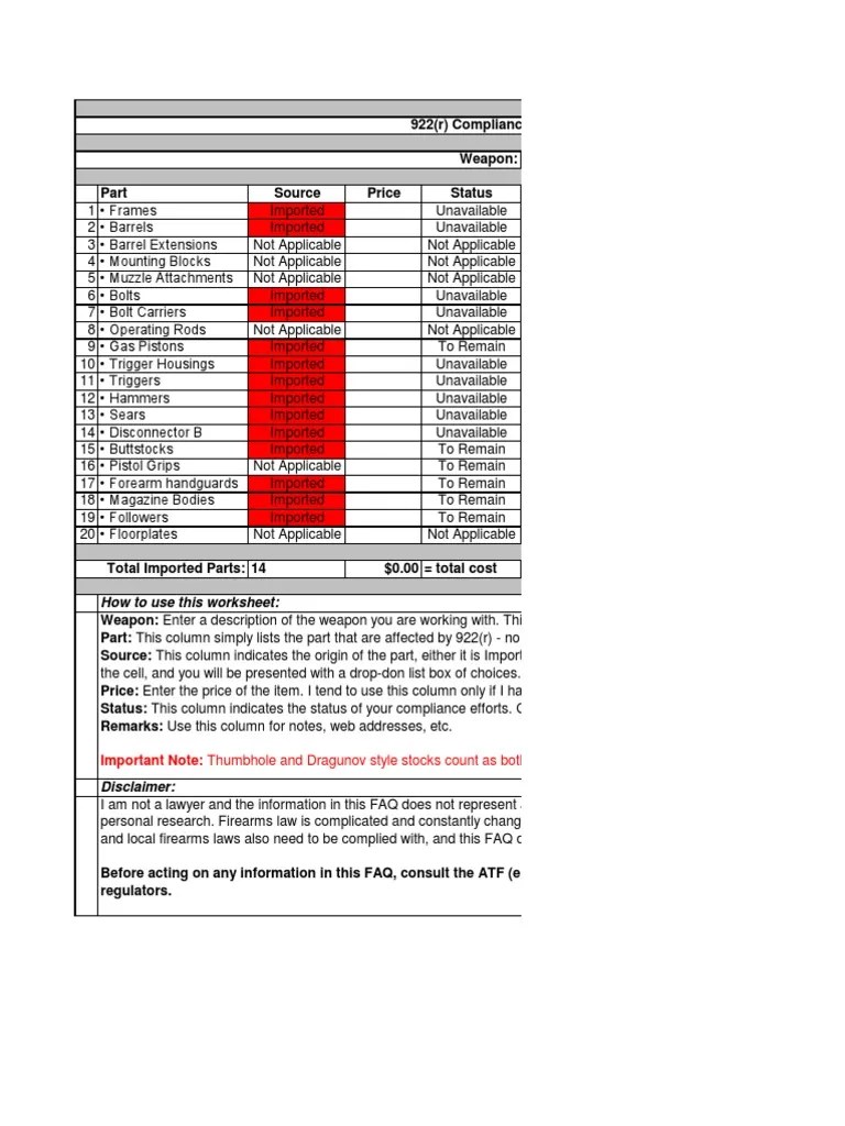 922r Compliance Worksheet Trigger (Firearms) Firearms