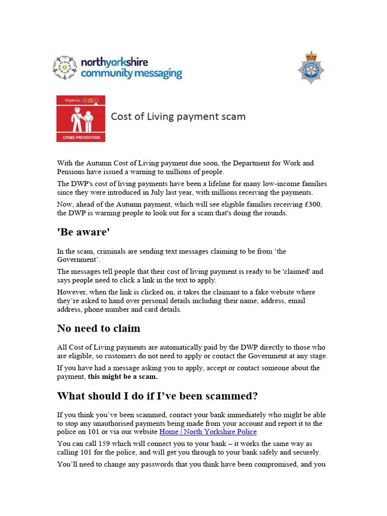 Beware Autumn Cost of Living Scam PDF Cost Of Living Payments