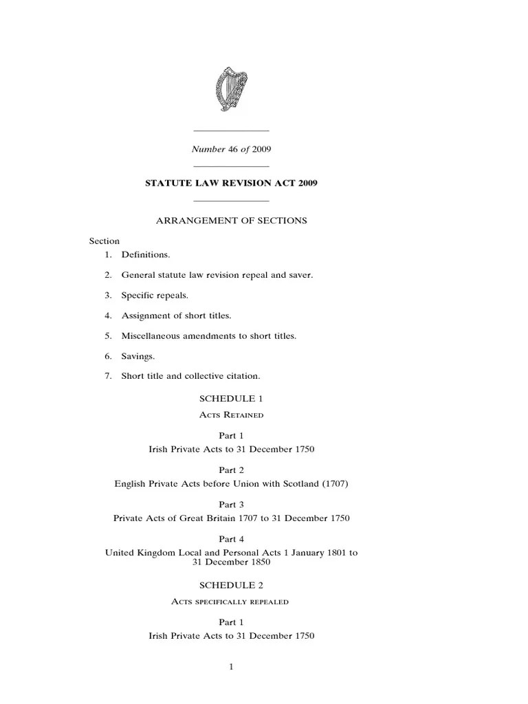 Statute Law Revision Act 2009 Number 46 of 2009 PDF Repeal Act Of Parliament
