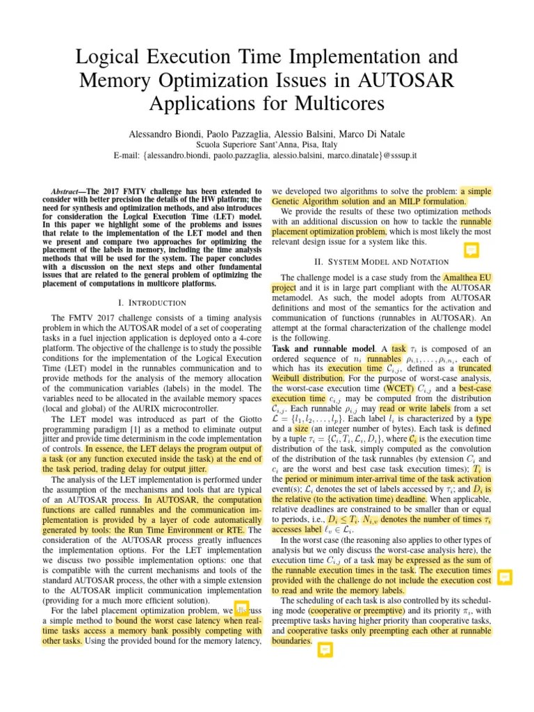 Logical Execution Time Implementation in AUTOSAR PDF Linear