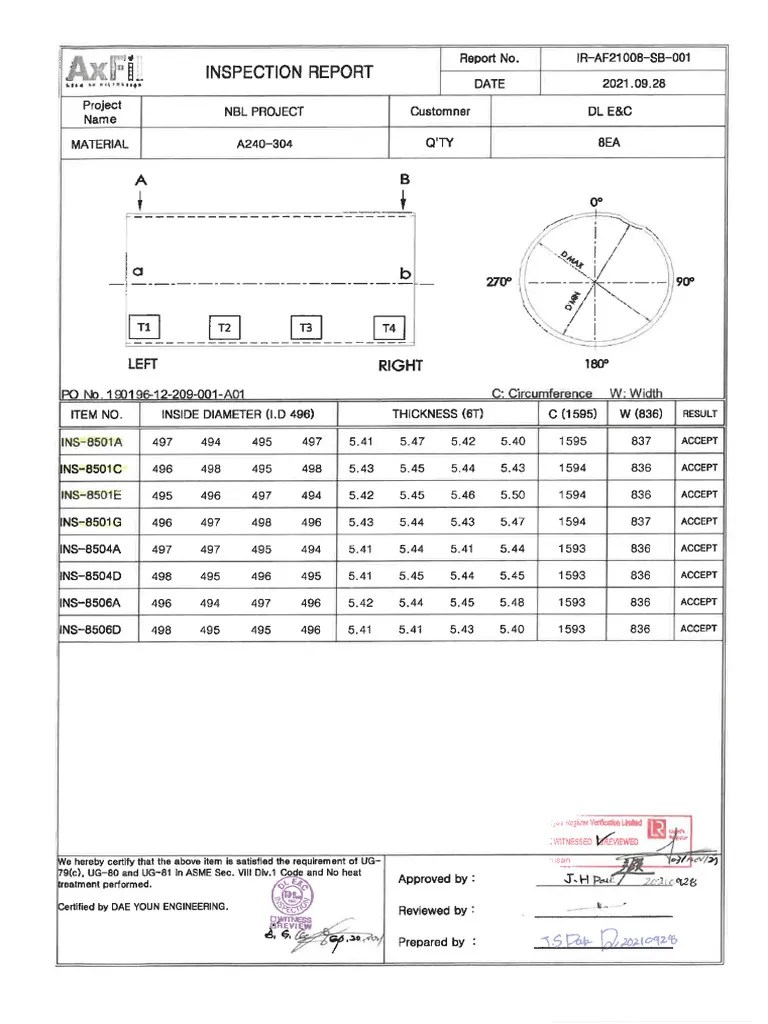 Dimensional Visual and Inspection Report PDF