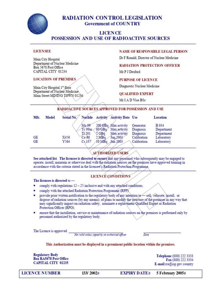 Example Licence Certificate Radioactive Substances PDF Nuclear