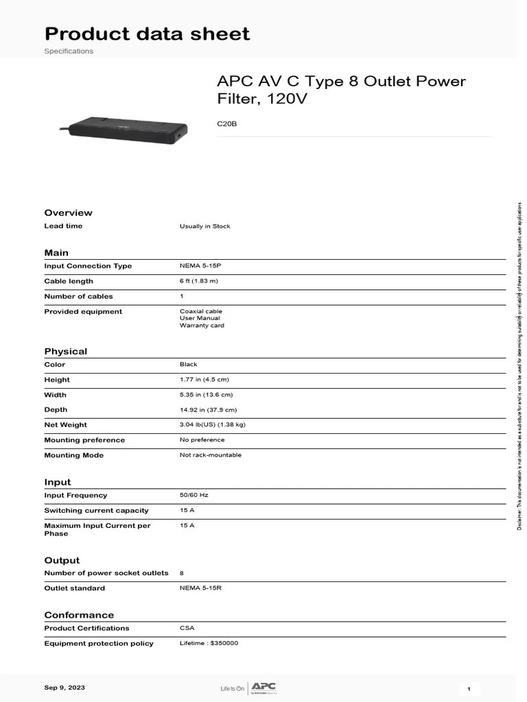 AV Power Filters C20B PDF Ac Power Plugs And Sockets Electrical