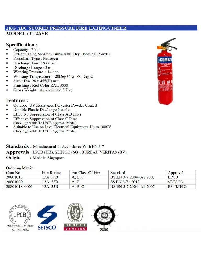 2KG Dry Powder Portable Fire Extinguisher Specifications PDF