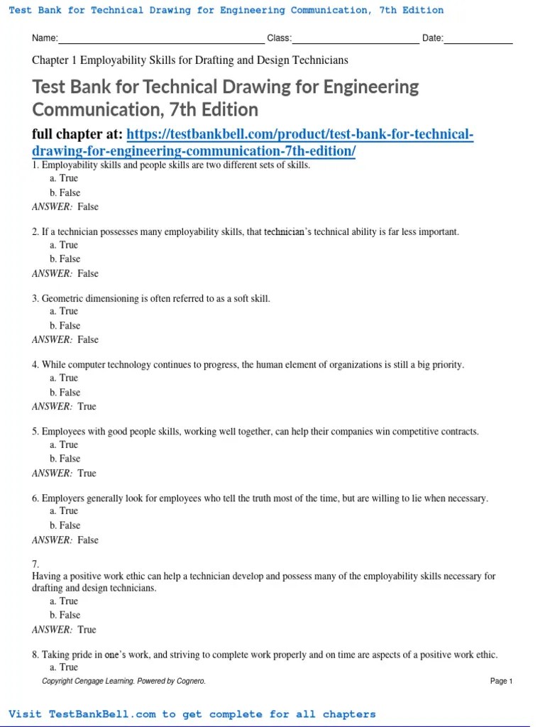 Test Bank For Technical Drawing For Engineering Communication 7th