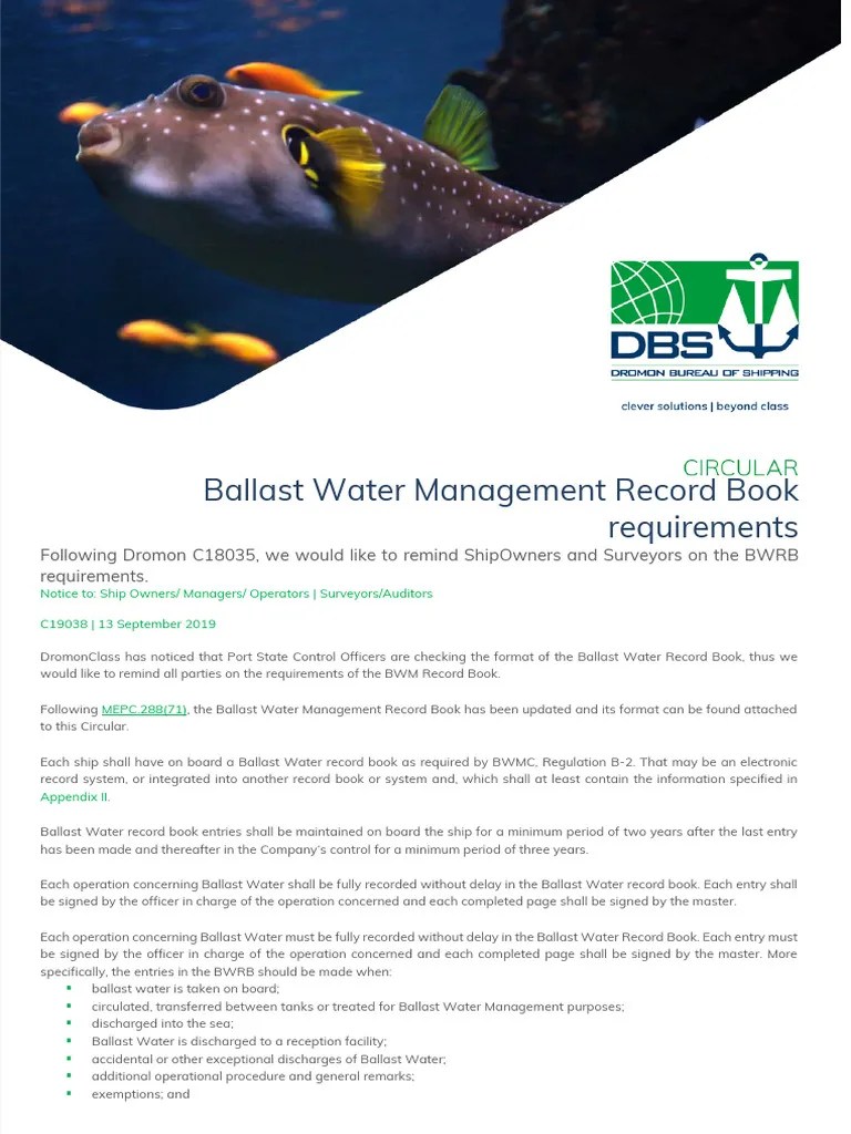 Ballast Water Management Record Book Requirements PDF Water Ships